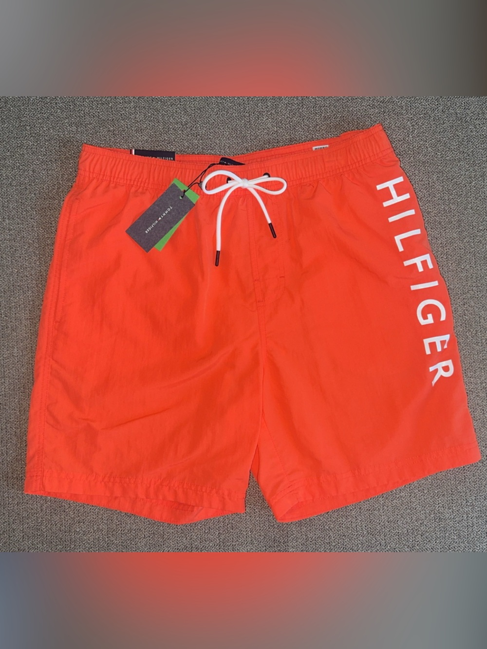 Tommy Hilfiger Men’s Bright Orange Swim Trunks with White Logo